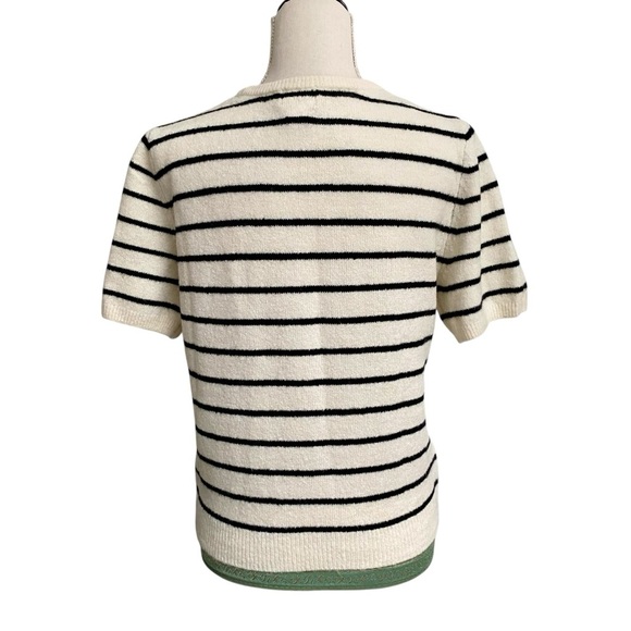 H&M Cream Black Striped Short Sleeve Knit Sweater Small - Picture 10 of 12
